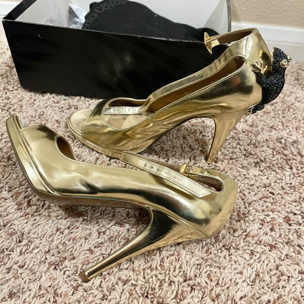 Roberto Cavalier Lizard Gold Shoes Size 38